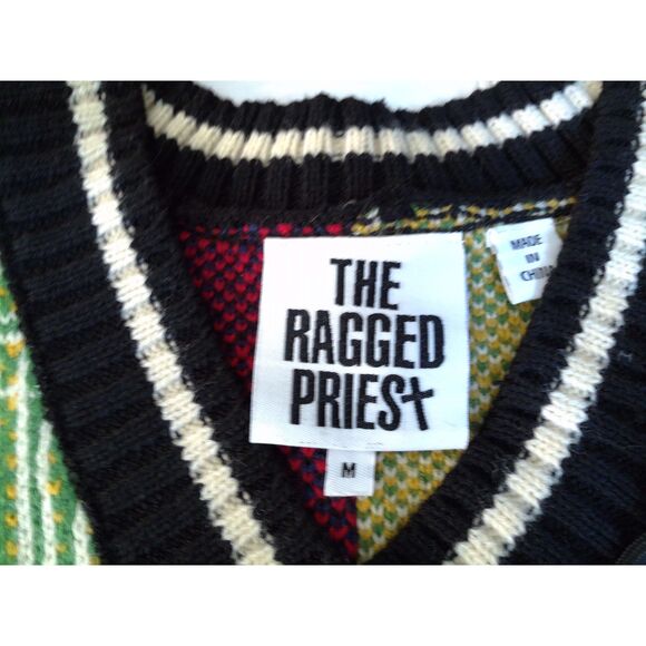 Y2K The Ragged Priest Tartan Plaid Cropped Red Green Sweater Vest M - Picture 5 of 10